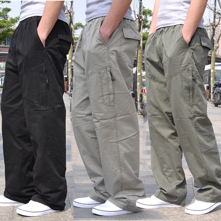Gbolsos New Arrival Fashion Summer Men Casual Pants Loose Thin Cotton Overalls Straight Full Length Large Plus Size L-3XL4XL5XL6XL