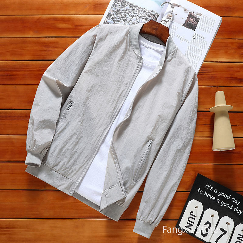 Gbolsos Men Summer Thin Sun Protection Jacket Outdoor Zipper Waterproof Quick Dry Skin Windbreaker Breathable Loose Casual Cycling Coats