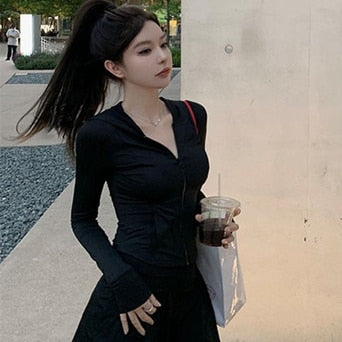 Gbolsos Sun-proof Jackets Women Cropped Slim Hooded Thin Summer Sporty Tender Sexy Basic Fashion All-match Casual New Arrival Ins Mujer