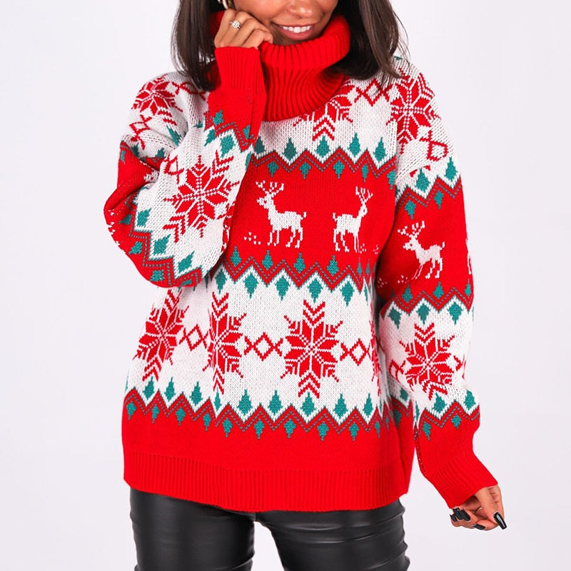 Gbolsos Fashion Women Santa Tree Christmas Sweater Red 3D Print Casual Warm Knitted Jumpers Pullover Long Sleeve O Neck Sweaters