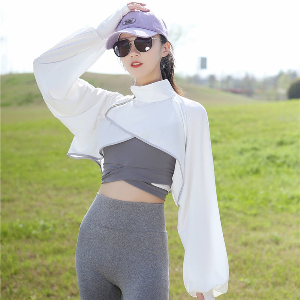Gbolsos Summer Casual Solid Shawl Long Batwing Sleeve Capes Ponchos Outdoor Cycling Cloak Anti UV Loose Light Sun Protection Cross Coats