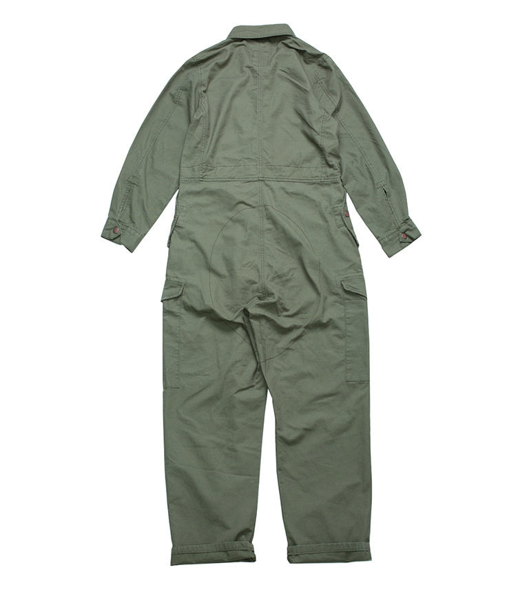 Gbolsos Men's wear multi-pockets workwear jumpsuit black green single breasted loose long sleeve turn down collar trousers 9Y4105