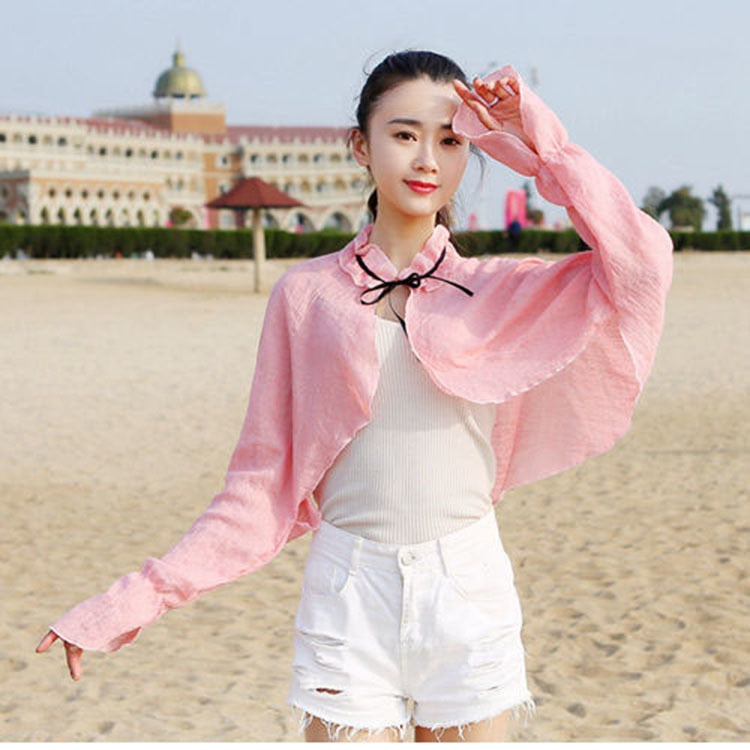 Gbolsos Summer Casual Solid Shawl Long Batwing Sleeve Capes Ponchos Outdoor Cycling Cloak Anti UV Loose Light Sun Protection Cross Coats