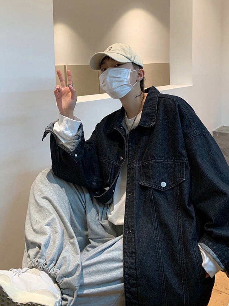 SS Denim Jacket Men's High Street Hip-hop Trainer Jacket Autumn Trend Streetwear All-match Preppy Oversize Punk Jeans Coat