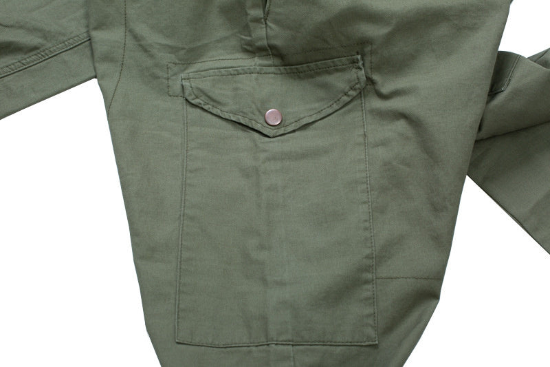 Gbolsos Men's wear multi-pockets workwear jumpsuit black green single breasted loose long sleeve turn down collar trousers 9Y4105