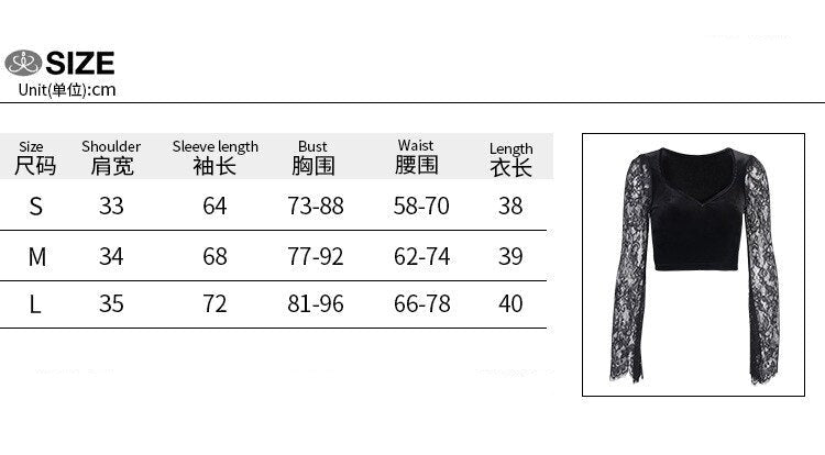 Gbolsos 90s Vintage Velvet Black Crop Top Elegant Lady Lace Flare Sleeve V Neck T-shirt Harajuku Grunge Retro Tees Women Gothic Clothes
