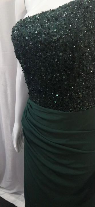 Gbolsos Green Chest Wrapping Long Robe with Sequins and Slit Female Slim Sexy Evening Dress