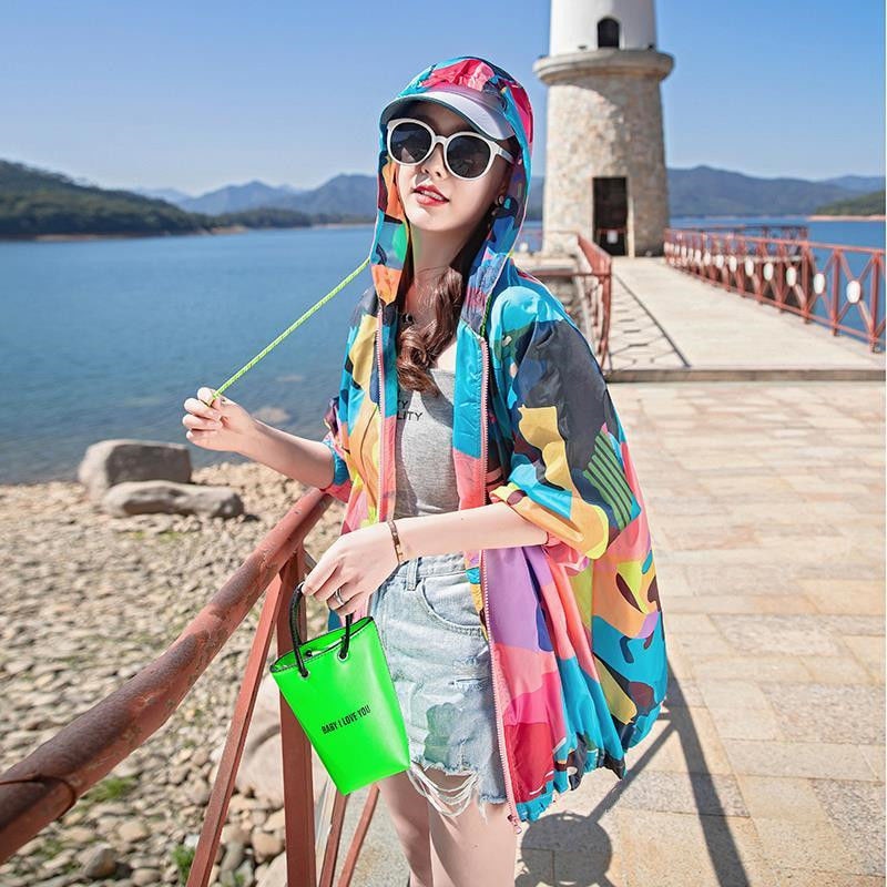 Gbolsos Female Summer New Camouflage Thin Sun Protection Clothing Women Short Anti-Ultraviolet Korean Sun Protection Clothing
