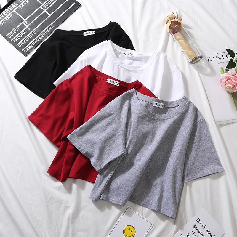 Sexy Sports Top Ladies Solid Color High Waist Crop Top Summer Korean Style Loose Short T-Shirt Fashion Woman Blouses NEW