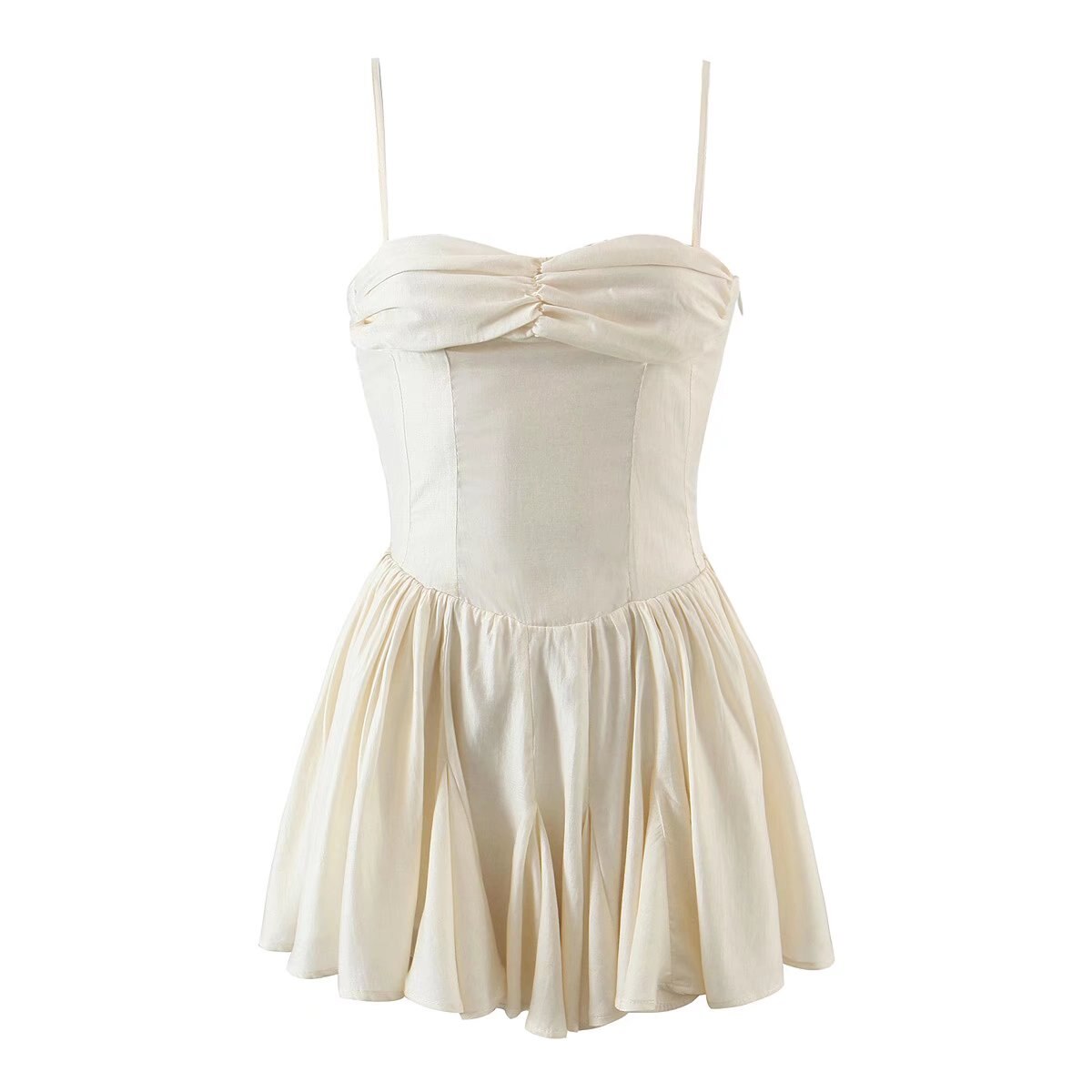 Gbolsos New Women Vintage Beige Sling Super-Short Sexy Dress Fashion Ladies Holiday Summer Beach Dress Vestido