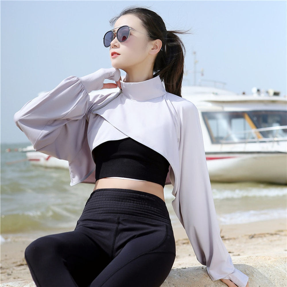 Gbolsos Summer Casual Solid Shawl Long Batwing Sleeve Capes Ponchos Outdoor Cycling Cloak Anti UV Loose Light Sun Protection Cross Coats