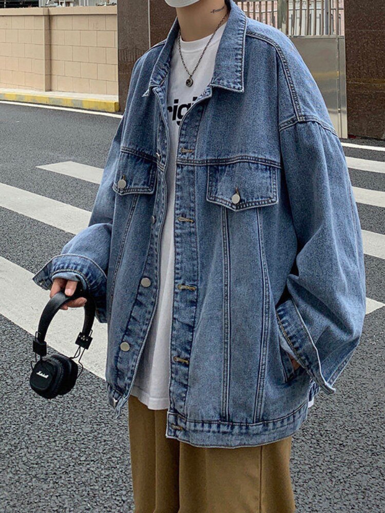 SS Denim Jacket Men's High Street Hip-hop Trainer Jacket Autumn Trend Streetwear All-match Preppy Oversize Punk Jeans Coat