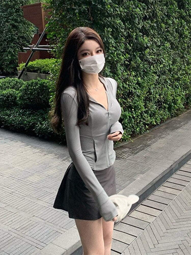 Gbolsos Sun-proof Jackets Women Cropped Slim Hooded Thin Summer Sporty Tender Sexy Basic Fashion All-match Casual New Arrival Ins Mujer