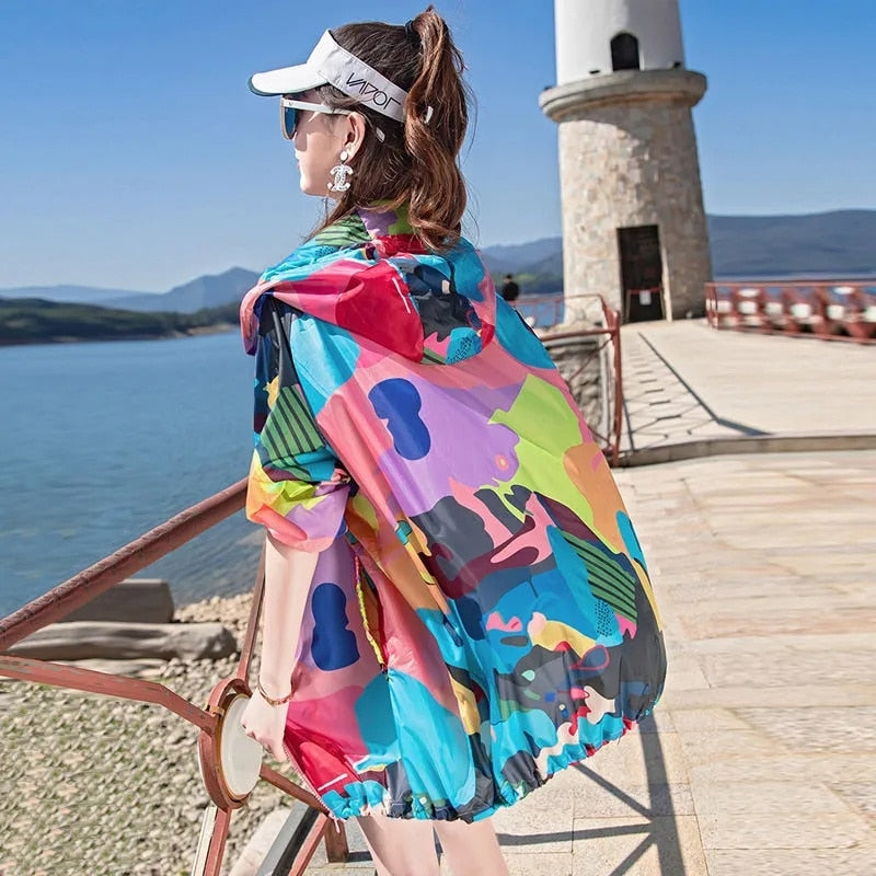 Gbolsos Female Summer New Camouflage Thin Sun Protection Clothing Women Short Anti-Ultraviolet Korean Sun Protection Clothing