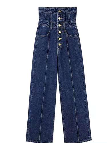 Gbolsos Elegant Korean Jeans Women Winter New High-Waist French Designer Wide-legged Pants Blue Casual Designer Long Pants Autumn