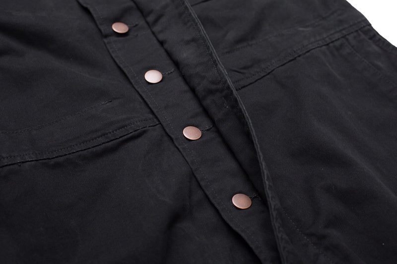 Gbolsos Men's wear multi-pockets workwear jumpsuit black green single breasted loose long sleeve turn down collar trousers 9Y4105