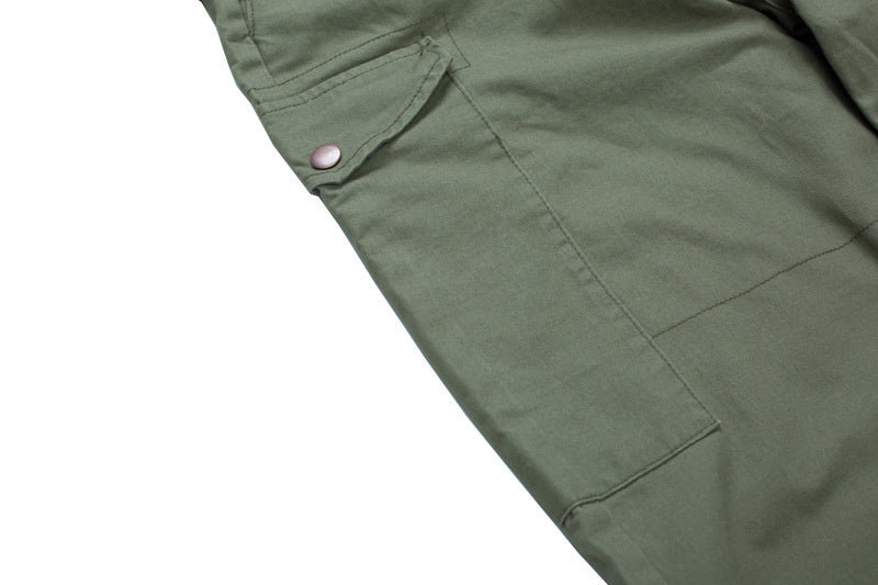 Gbolsos Men's wear multi-pockets workwear jumpsuit black green single breasted loose long sleeve turn down collar trousers 9Y4105