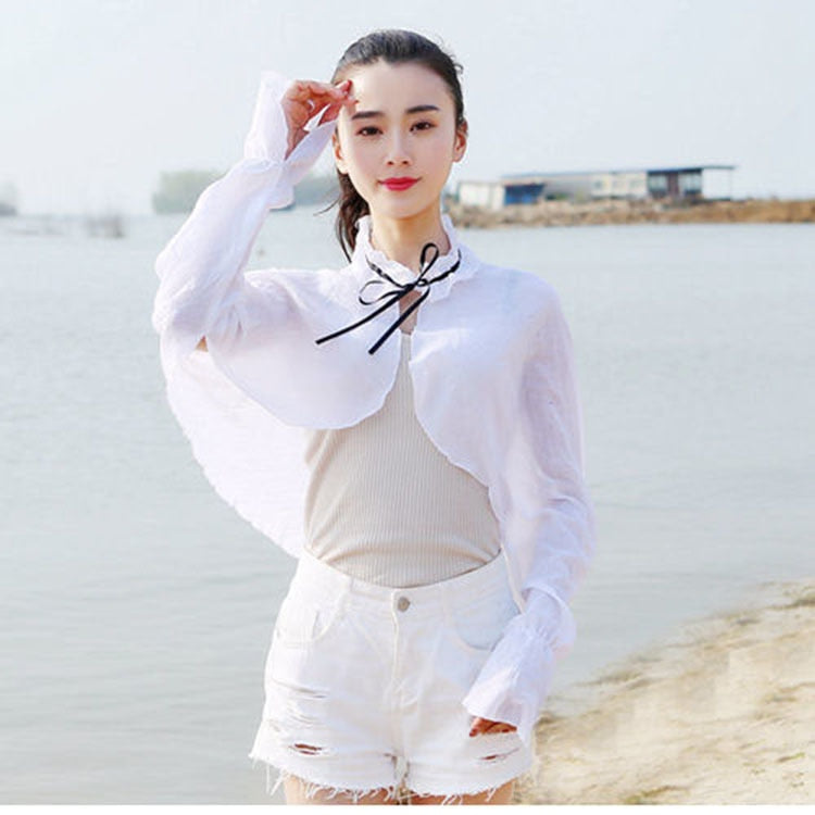 Gbolsos Summer Casual Solid Shawl Long Batwing Sleeve Capes Ponchos Outdoor Cycling Cloak Anti UV Loose Light Sun Protection Cross Coats