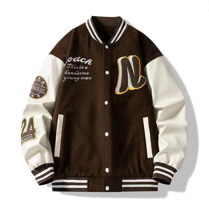 Gbolsos Spring and autumn retro quilted embroidered baseball uniform jacket men and women loose tide brand street jacket couple shirt
