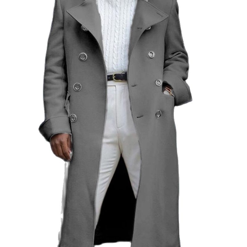 Gbolsos Solid Casual Woolen Trench Coat for Men Coat 2023 Autumn/winter Slim Fitting Double Breasted Trench Jacket with Extended Length
