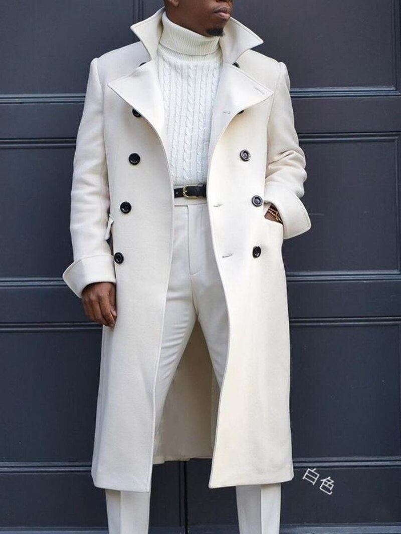 Gbolsos Solid Casual Woolen Trench Coat for Men Coat 2023 Autumn/winter Slim Fitting Double Breasted Trench Jacket with Extended Length