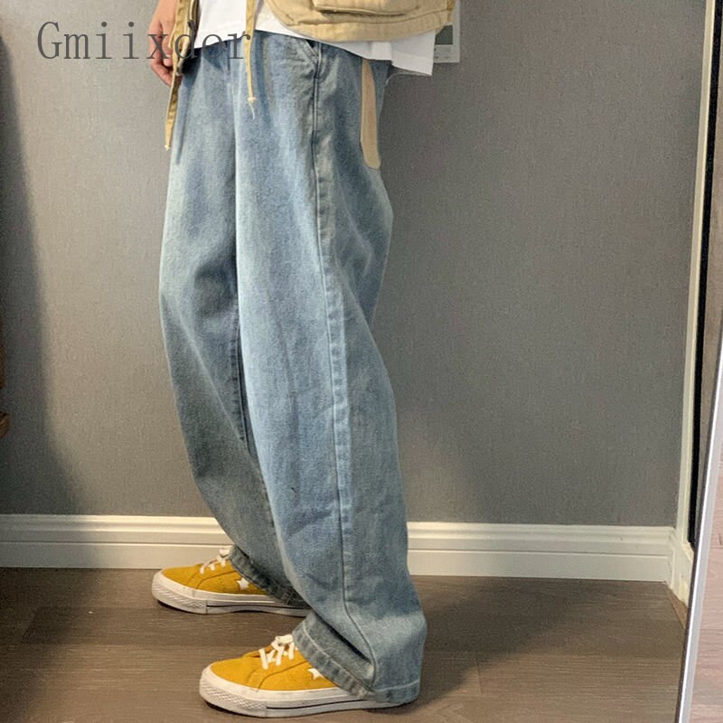 Gbolsos Retro Hip-hop Loose Fitting Jeans for Men Women Grunge Straight Wide Leg Trousers Men Women High Street Mop Denim Pants