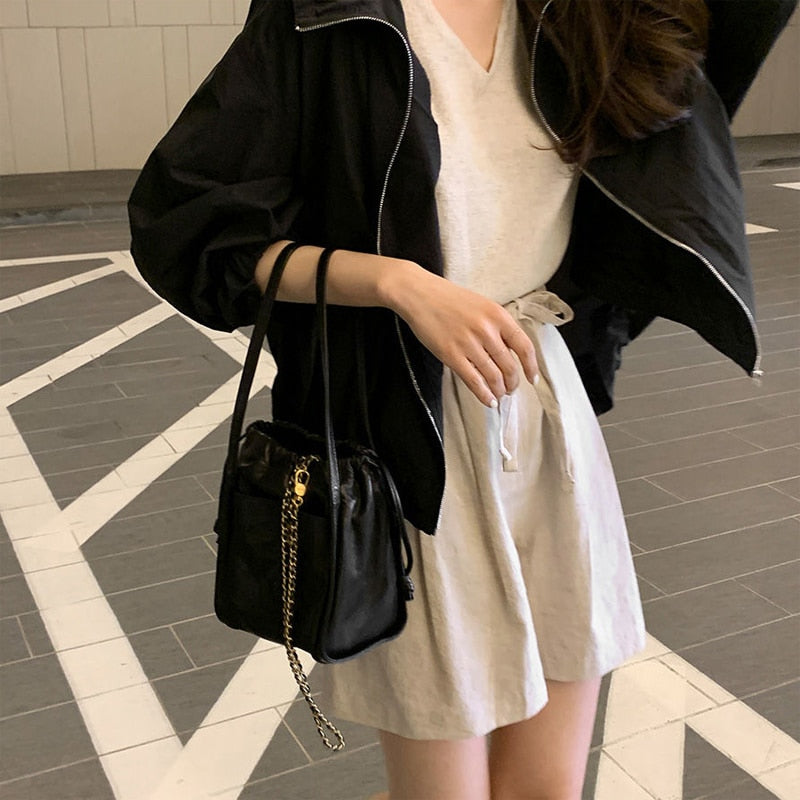 Gbolsos Hooded Summer Jackets Women Loose Pure Simple All-match Sun-proof Basic Outwear Long Sleeve White Lady Clothing Soft Minimalist