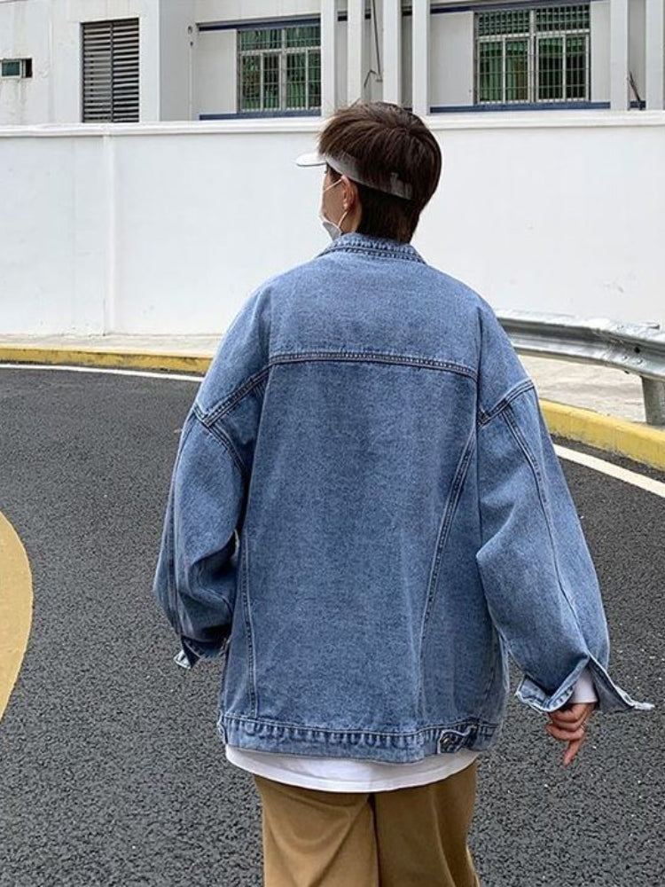 SS Denim Jacket Men's High Street Hip-hop Trainer Jacket Autumn Trend Streetwear All-match Preppy Oversize Punk Jeans Coat