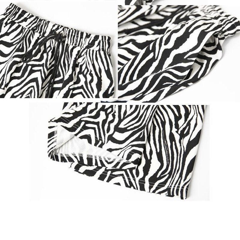 Gbolsos Pants Women Lace-up Adjustable Zebra Pattern Striped Fashionable Loose Leisure Stylish Straight Trousers Womens Comfortable Chic