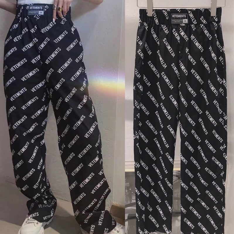 Full Logo Vetements Pants Men Women High Quality Streetwear Vetements Straight Pants Fabric VTM Trousers