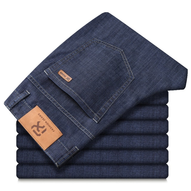 Gbolsos2021 Summer New Men's Thin Tencel Jeans Business Casual Elastic Comfort Straight Denim Pants Male High Quality Brand Trousers