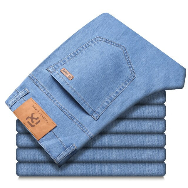 Gbolsos2021 Summer New Men's Thin Tencel Jeans Business Casual Elastic Comfort Straight Denim Pants Male High Quality Brand Trousers