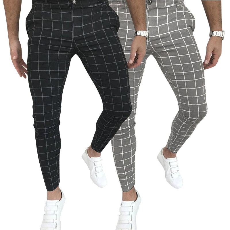 New own plaid pants placket button zipper trend all-match casual trousers