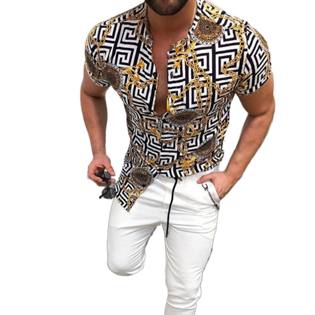 GbolsosMen's Short-Sleeve Clothing Printe Shirt 2021 Summer Fashion Floral Print Men's brand Casual Cardigan Shirt Lapel Short Slee