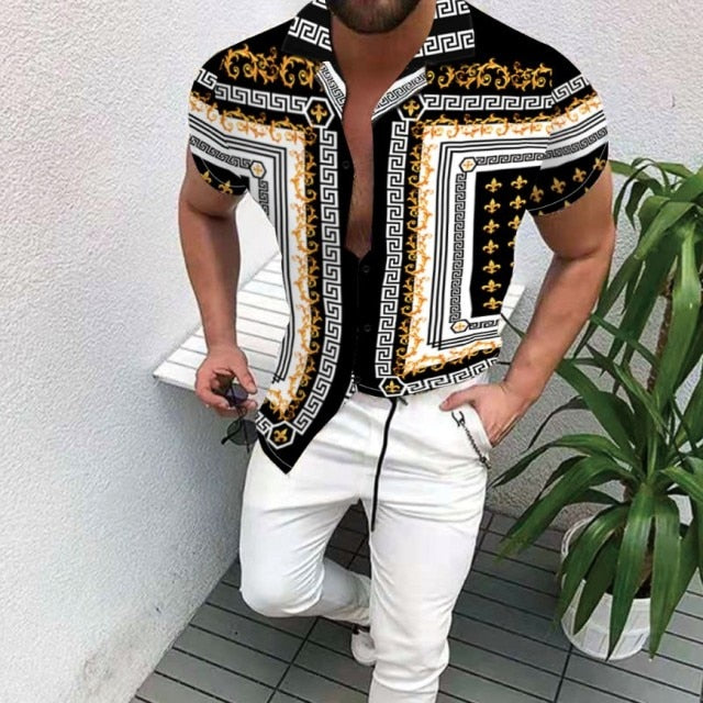 GbolsosMen's Short-Sleeve Clothing Printe Shirt 2021 Summer Fashion Floral Print Men's brand Casual Cardigan Shirt Lapel Short Slee