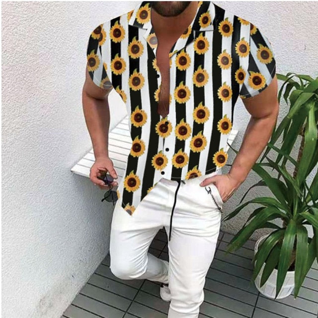 GbolsosMen's Short-Sleeve Clothing Printe Shirt 2021 Summer Fashion Floral Print Men's brand Casual Cardigan Shirt Lapel Short Slee