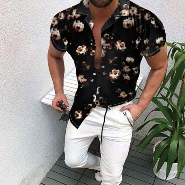 GbolsosMen's Short-Sleeve Clothing Printe Shirt 2021 Summer Fashion Floral Print Men's brand Casual Cardigan Shirt Lapel Short Slee