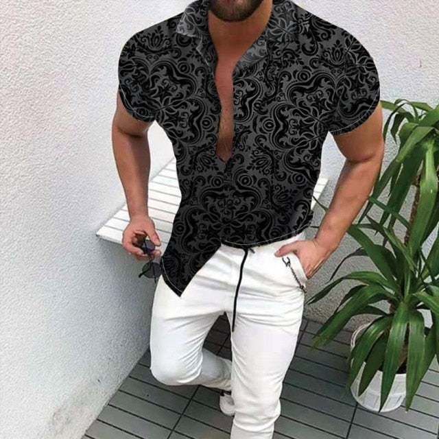 GbolsosMen's Short-Sleeve Clothing Printe Shirt 2021 Summer Fashion Floral Print Men's brand Casual Cardigan Shirt Lapel Short Slee