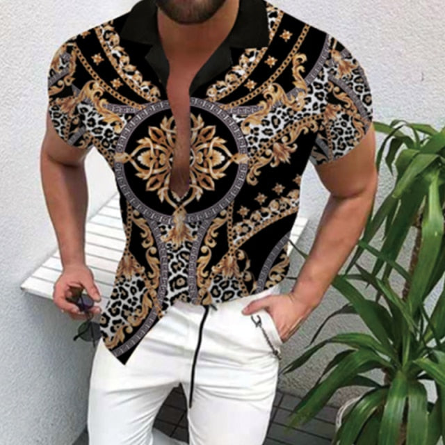 GbolsosMen's Short-Sleeve Clothing Printe Shirt 2021 Summer Fashion Floral Print Men's brand Casual Cardigan Shirt Lapel Short Slee