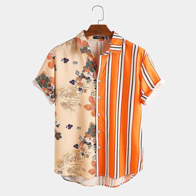 GbolsosMen's Short-Sleeve Clothing Printe Shirt 2021 Summer Fashion Floral Print Men's brand Casual Cardigan Shirt Lapel Short Slee