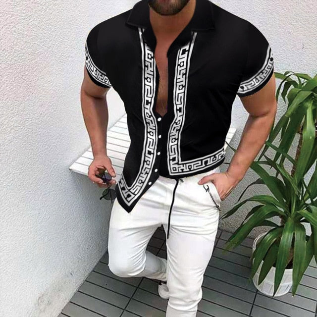 GbolsosMen's Short-Sleeve Clothing Printe Shirt 2021 Summer Fashion Floral Print Men's brand Casual Cardigan Shirt Lapel Short Slee