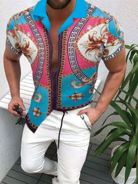 GbolsosMen's Short-Sleeve Clothing Printe Shirt 2021 Summer Fashion Floral Print Men's brand Casual Cardigan Shirt Lapel Short Slee