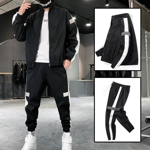 Gbolsos2021 Casual Men's Sets Patchwork Hip Hop College Style Korean Style 2Piece Streetwear Fitness Male Tracksuit Chinese Size XS-3XL