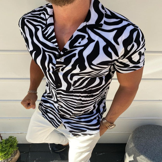GbolsosMen's Short-Sleeve Clothing Printe Shirt 2021 Summer Fashion Floral Print Men's brand Casual Cardigan Shirt Lapel Short Slee
