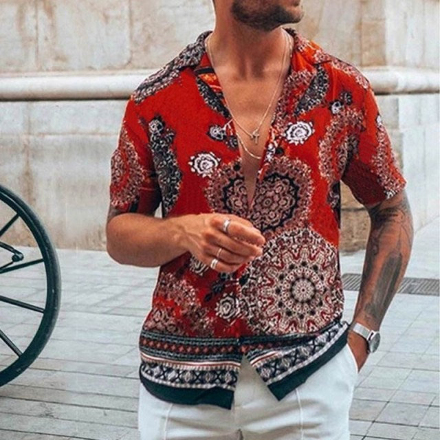 GbolsosMen's Short-Sleeve Clothing Printe Shirt 2021 Summer Fashion Floral Print Men's brand Casual Cardigan Shirt Lapel Short Slee