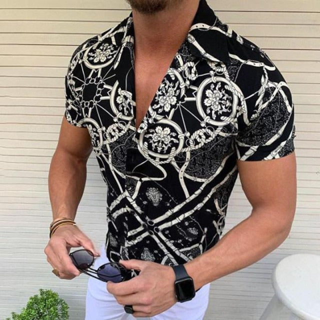 GbolsosMen's Short-Sleeve Clothing Printe Shirt 2021 Summer Fashion Floral Print Men's brand Casual Cardigan Shirt Lapel Short Slee