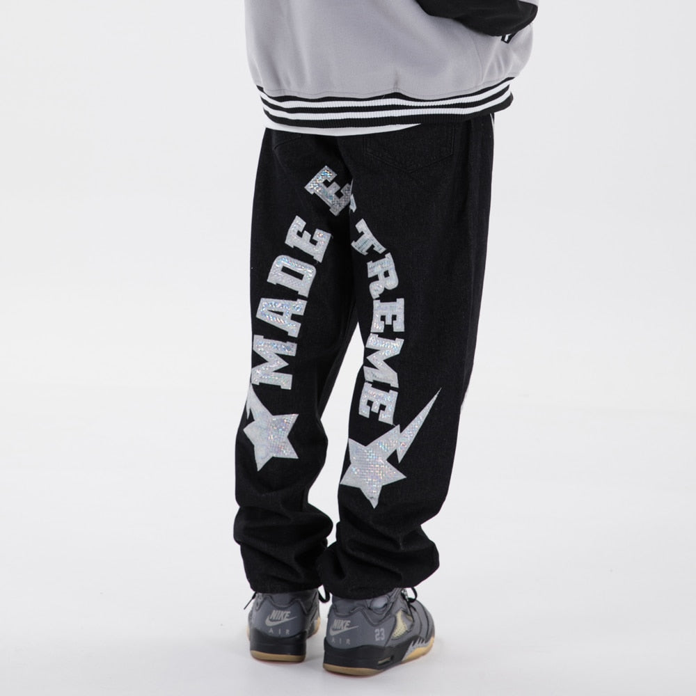 Gbolsos2021 Vintage Retro Metal Style Reflective Patchwork y2k Pants Punk Goth Mens Denim Gothic Jeans Trouser Hip Hop Streetwear Jean