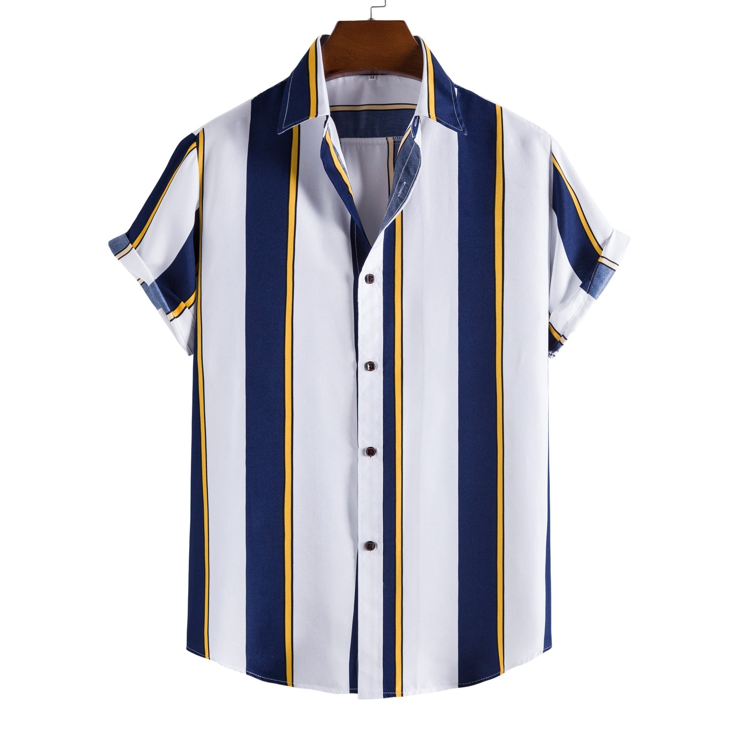 GbolsosNew short-sleeved casual shirt men's printed striped beach top 2021 summer men's short-sleeved shirt European size US size XS-XL