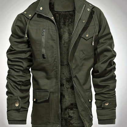 gbolsos  Men's Hooded Military Tactical Jacket Windbreak Fleece Coat