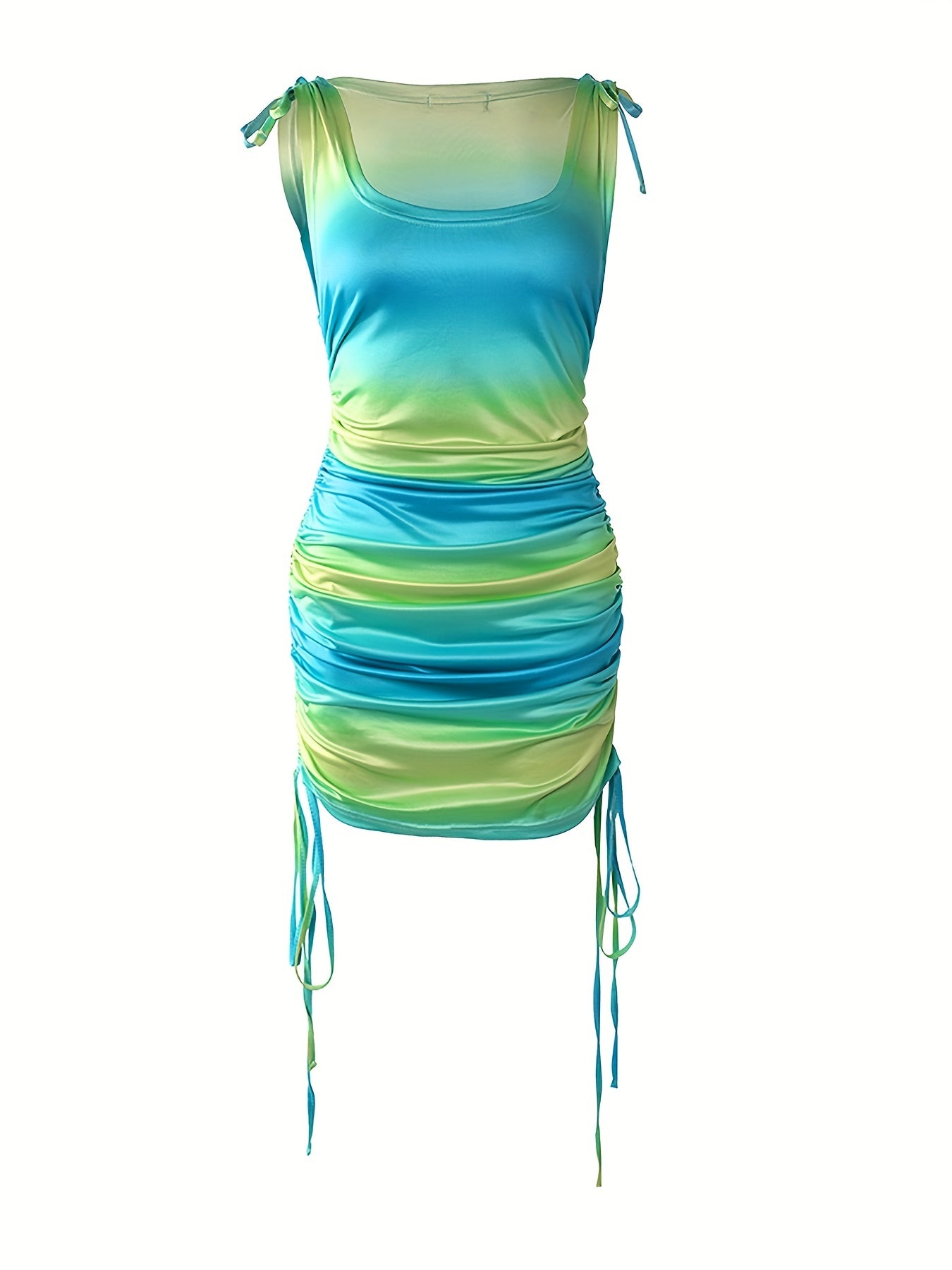 2025 elveswallet  Color Block Side Drawstring Dress, Sexy Ruched Sleeveless Tank Dress, Women's Clothing